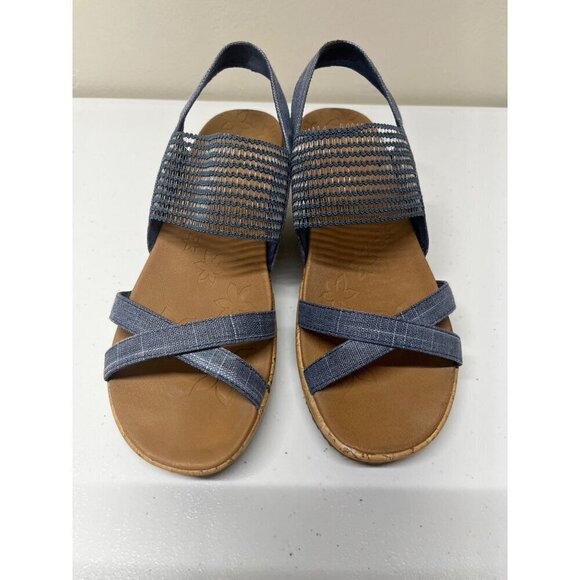 Skechers Womens 8 Beverlee High Tea Wedge Strappy Sandals Blue Luxe Foam - Picture 5 of 9